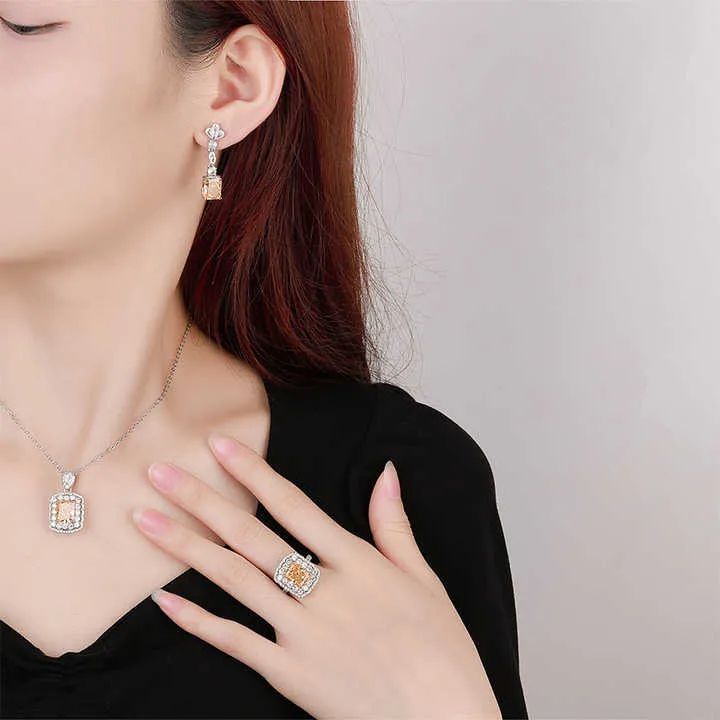 مجموعة مجوهرات أنيقة من الزركونيوم - Elegant Shining Yellow Square Crushed