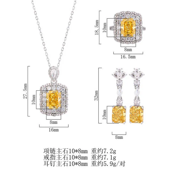 مجموعة مجوهرات أنيقة من الزركونيوم - Elegant Shining Yellow Square Crushed