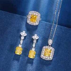 مجموعة مجوهرات أنيقة من الزركونيوم - Elegant Shining Yellow Square Crushed