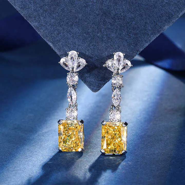 مجموعة مجوهرات أنيقة من الزركونيوم - Elegant Shining Yellow Square Crushed