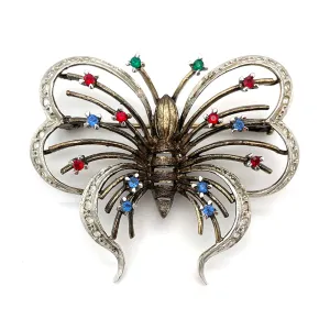 【カナダ輸入】 ヴィンテージ マルチカラーストーン バタフライ ブローチ/Vintage Multicolored Stones Butterfly Brooch