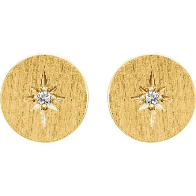 14k Gold Disc and Diamond Starburst Earrings