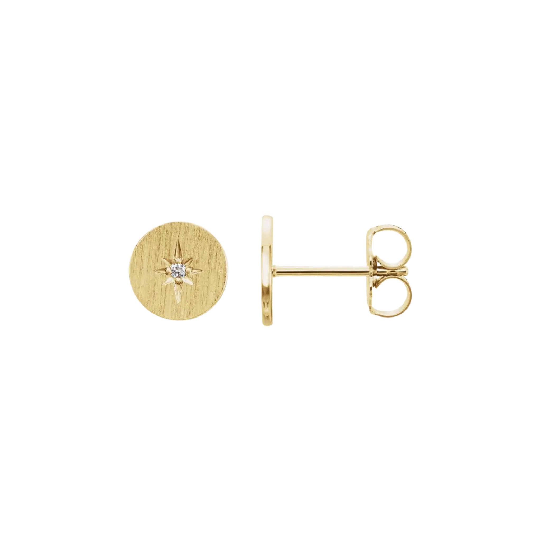 14k Gold Disc and Diamond Starburst Earrings