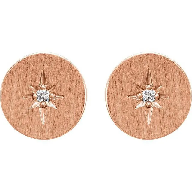 14k Gold Disc and Diamond Starburst Earrings