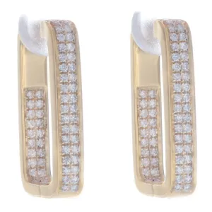 14k Yellow Gold Diamond Block Hoops