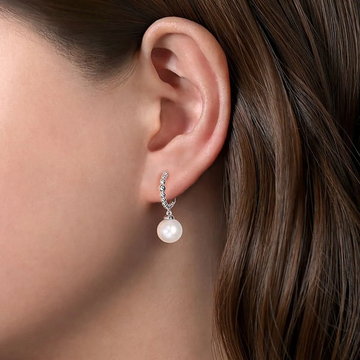 925 Sterling Silver Bujukan Pearls Drop Huggie Earrings
