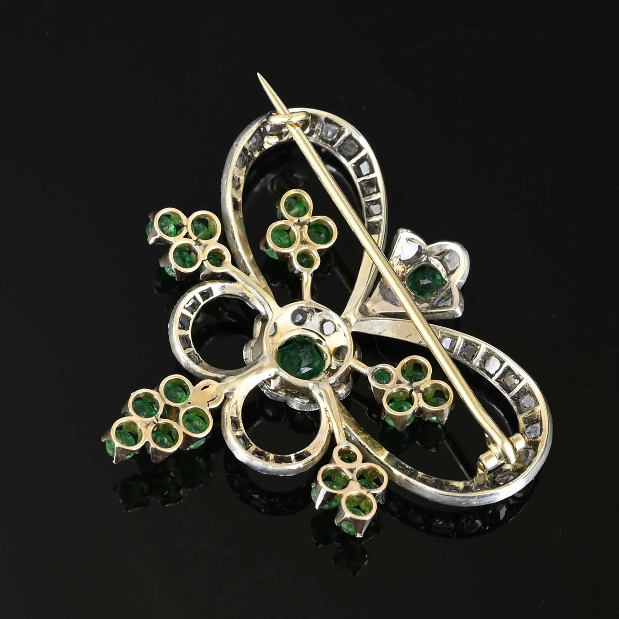 Antique Rose Cut Diamond Emerald Butterfly Brooch