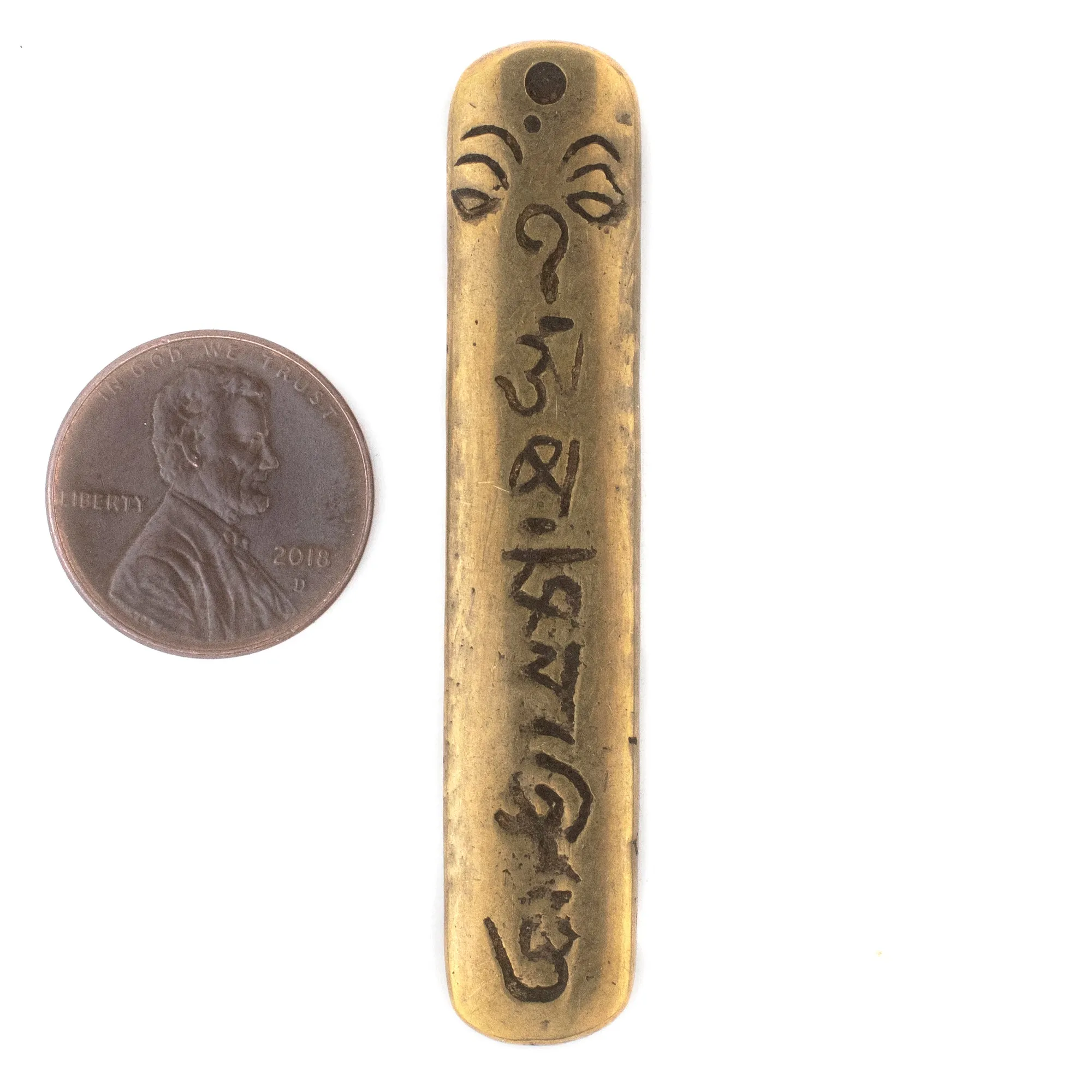 Antiqued Brass Om Mani Padme Hum Pendant (58x20mm)