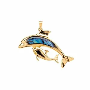 Ariki Paua Dolphin with Baby Pendant