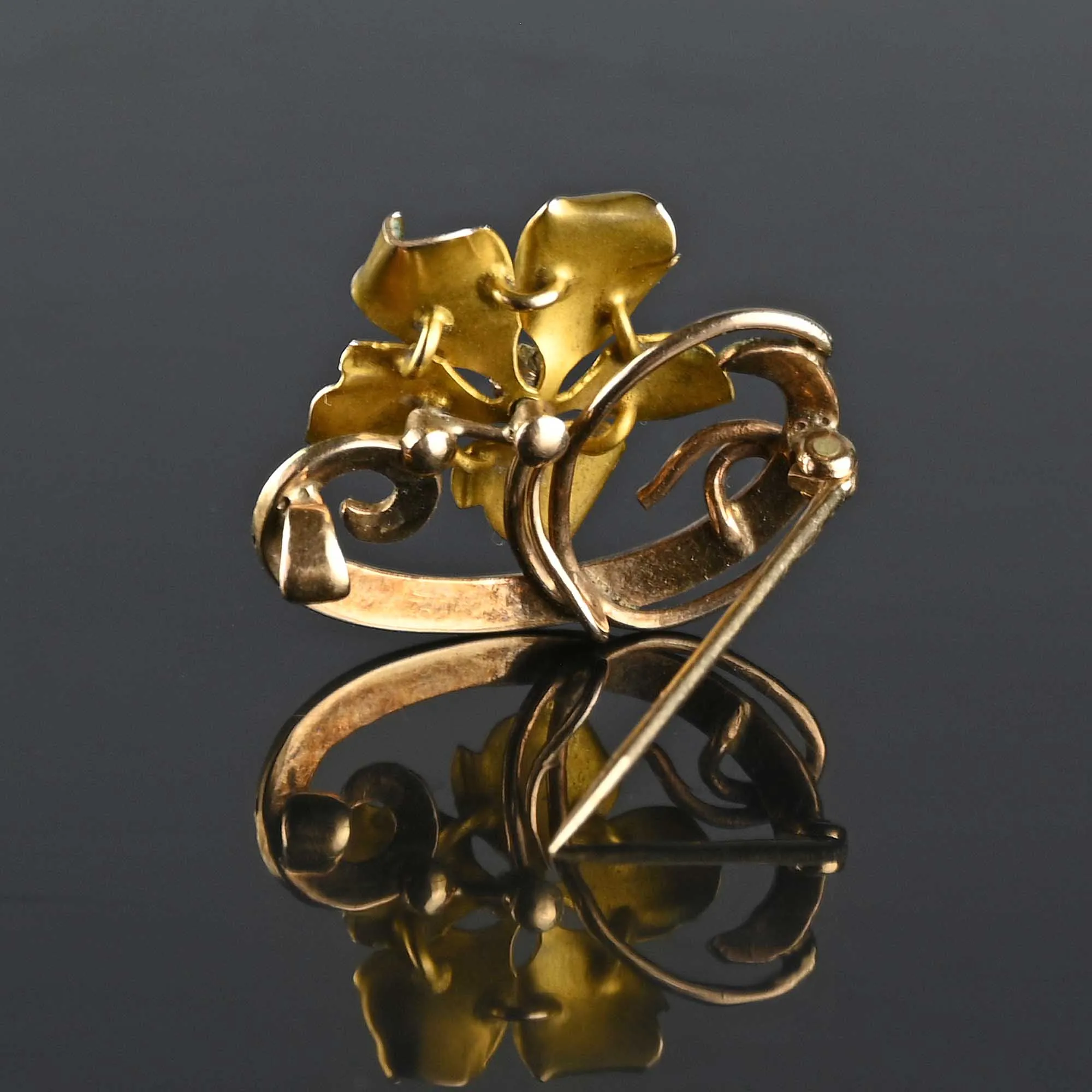 Art Nouveau Diamond Enamel Forget Me Not Brooch Pin