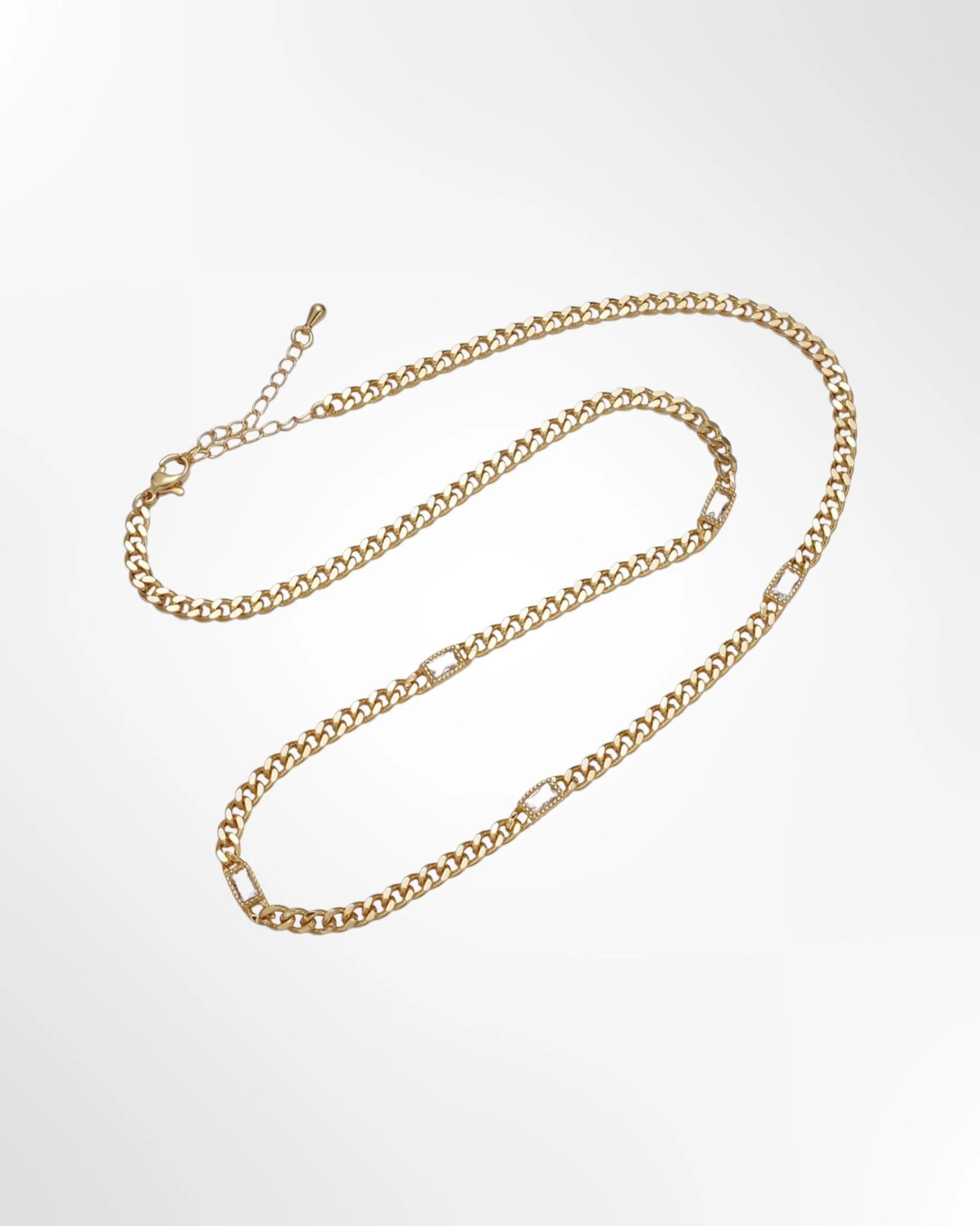 Baguette CZ Curb Necklace