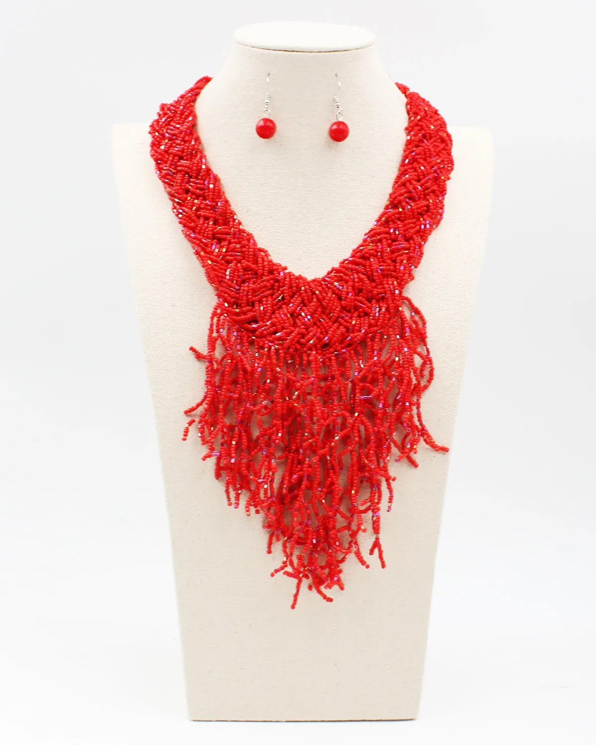 Beaded Statement Bib Necklace Set