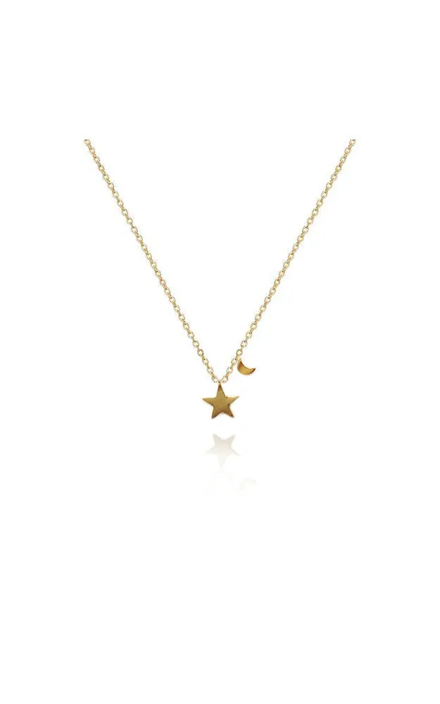 BJNA028GD Gold "Star with Moon" Pendant Necklace