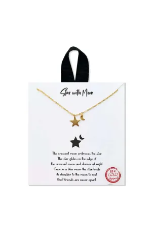 BJNA028GD Gold "Star with Moon" Pendant Necklace