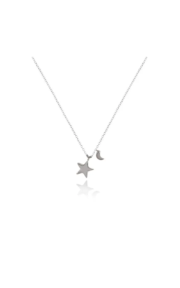 BJNA028RH Rhodium "Star with Moon" Pendant Necklace