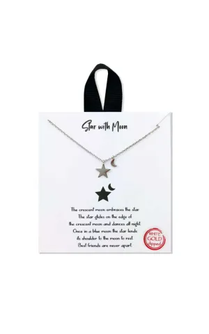 BJNA028RH Rhodium "Star with Moon" Pendant Necklace