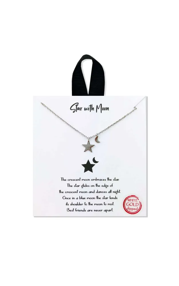 BJNA028RH Rhodium "Star with Moon" Pendant Necklace