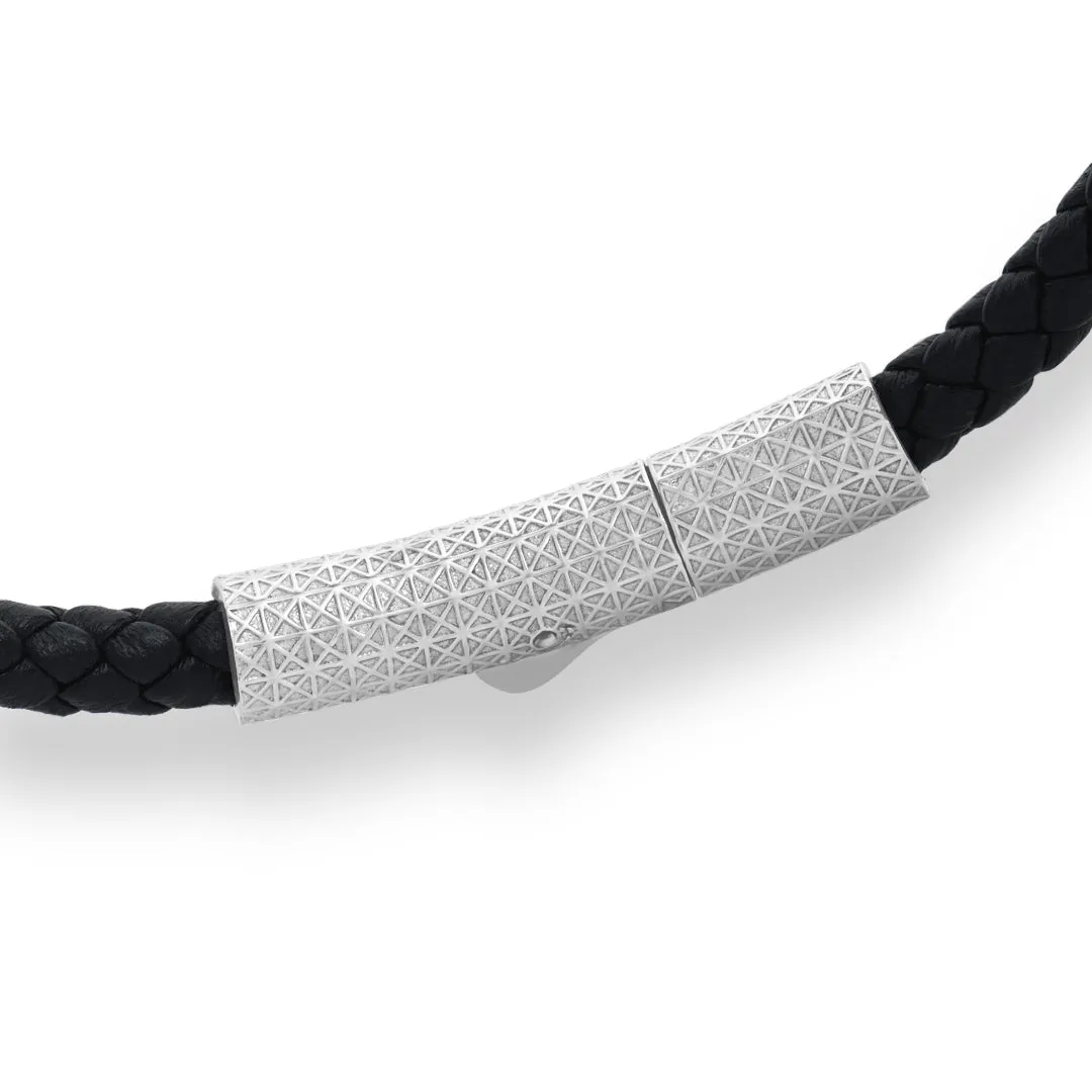Black Enamel Buckle Leather Bracelet in Gold
