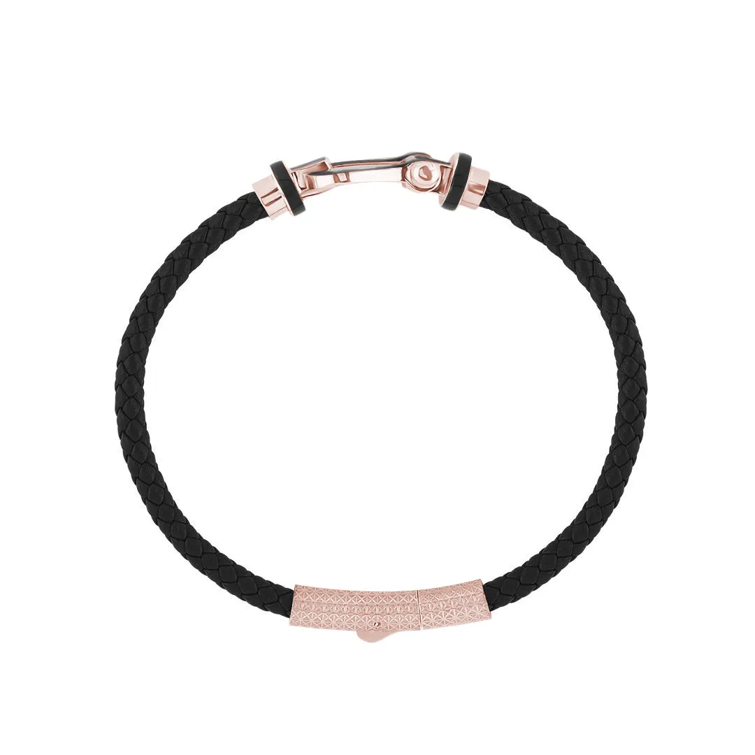 Black Enamel Buckle Leather Bracelet in Gold