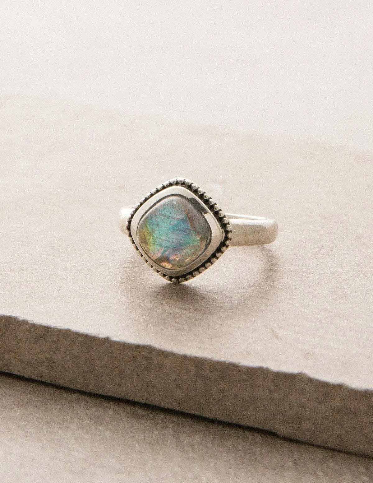 Blue Fire Labradorite Ring - Size 7