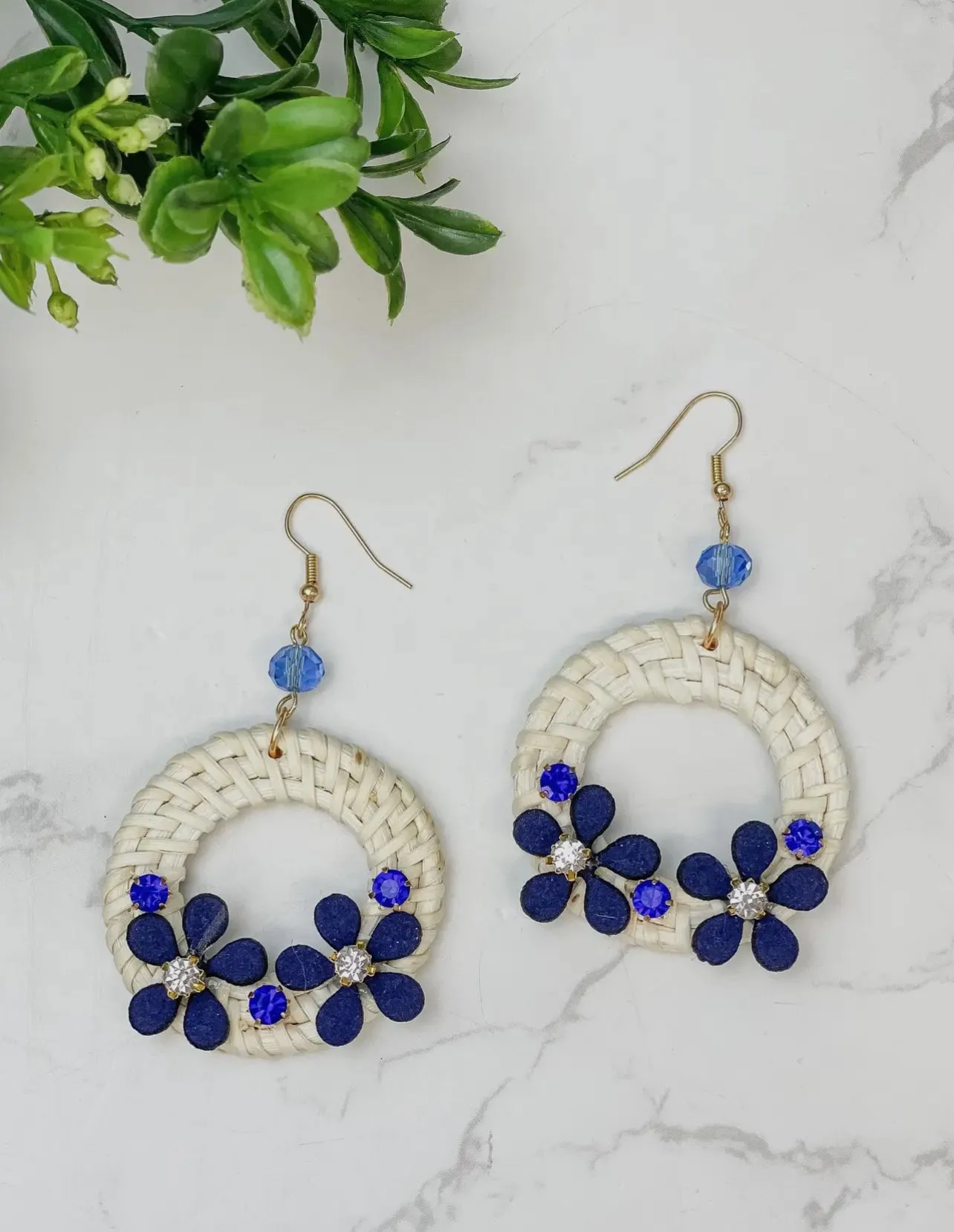 Blue Floral Wreath Earrings