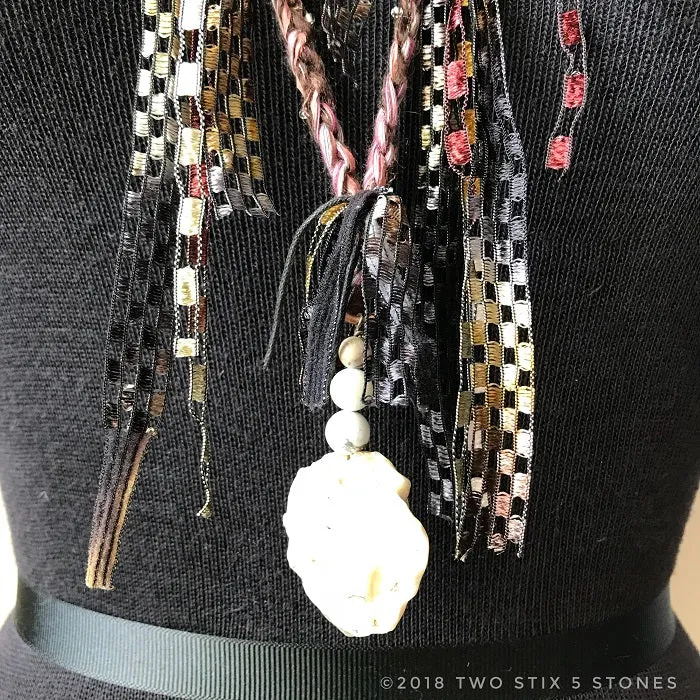 Brown Tweed Fiber Necklace w/Stones (FCN009)