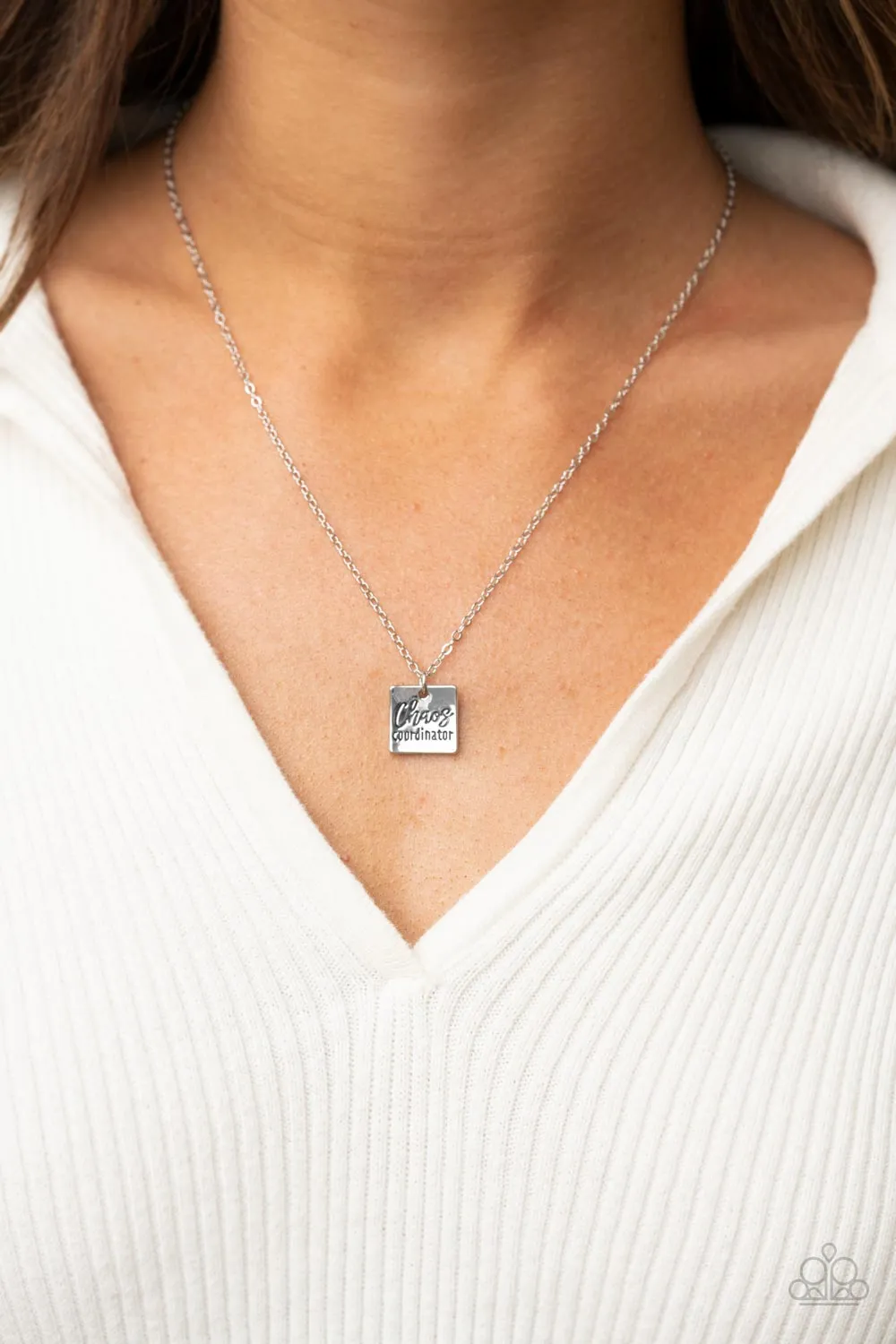 Chaos Coordinator Silver Inspirational Necklace - Paparazzi Accessories
