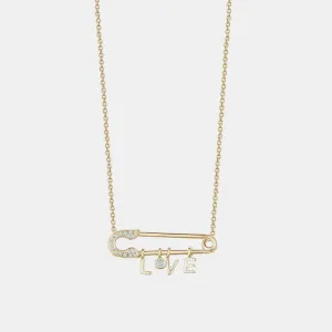 Diamond Love Safety Pin Necklace