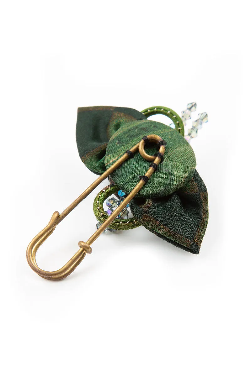 Emerald Rose Silk Brooch