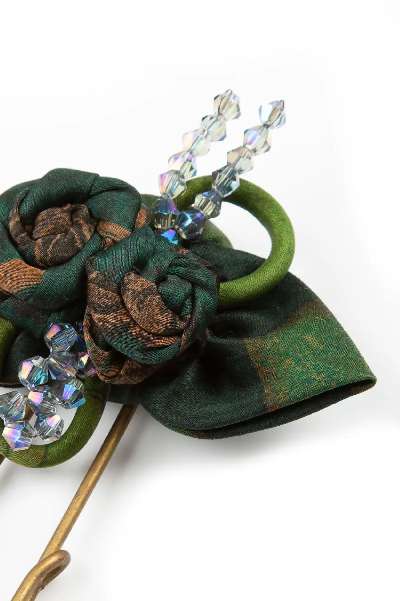 Emerald Rose Silk Brooch