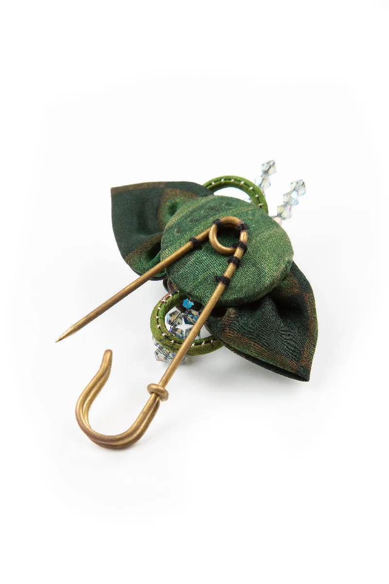 Emerald Rose Silk Brooch