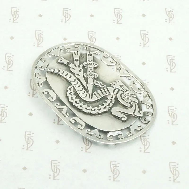Feathered Serpent Brooch Signed Taxco