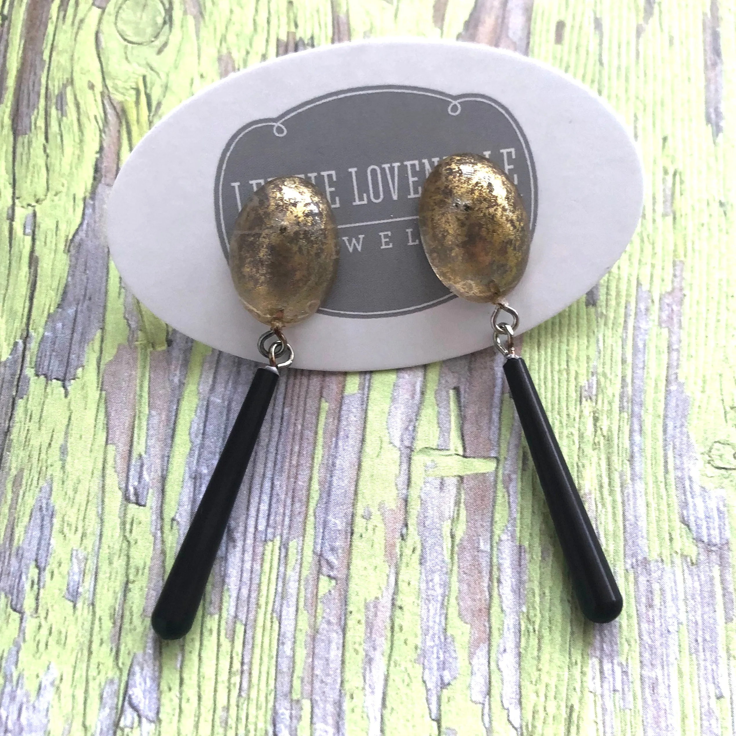 Gold Mercury & Skinny Black Teardrop Earrings