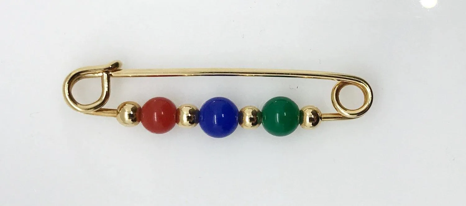 Gold Tone Safety Pin Brooch with Colorful Beads