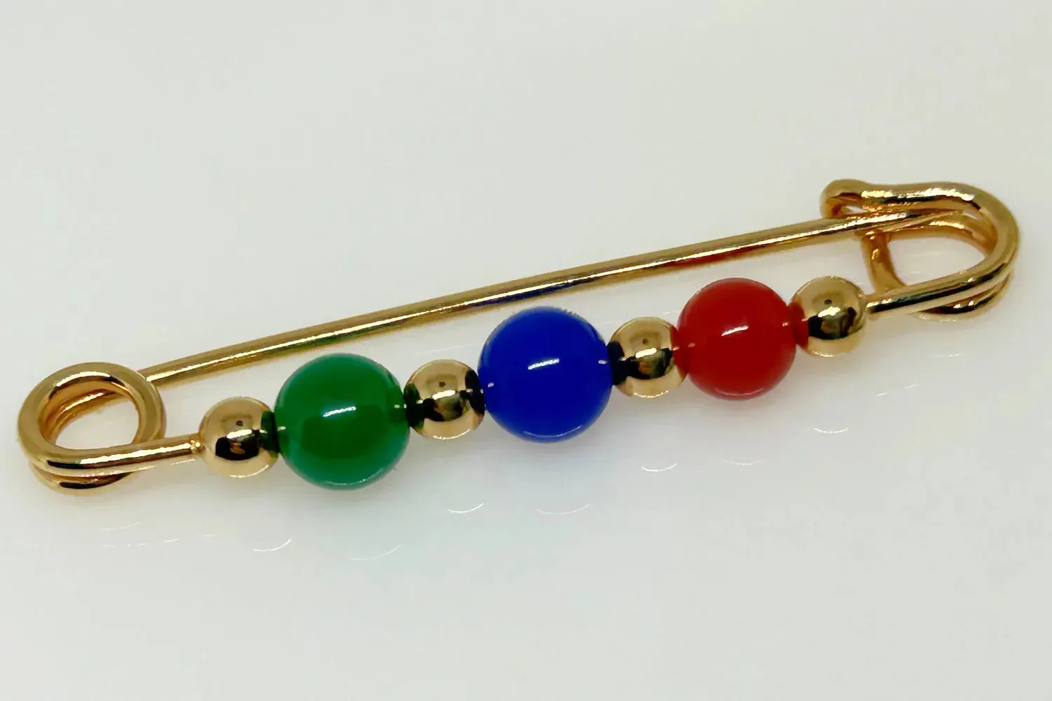 Gold Tone Safety Pin Brooch with Colorful Beads