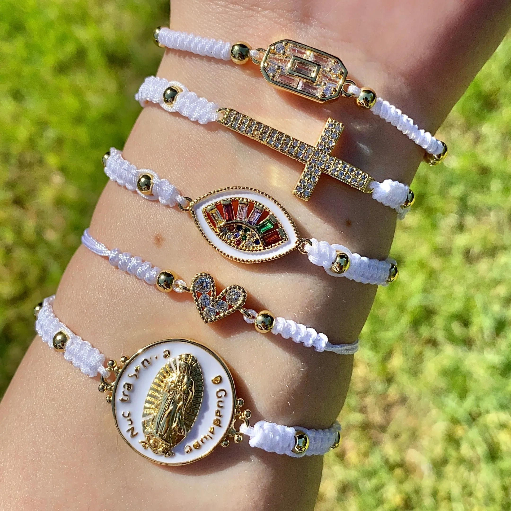 Handmade White Cross Bracelet