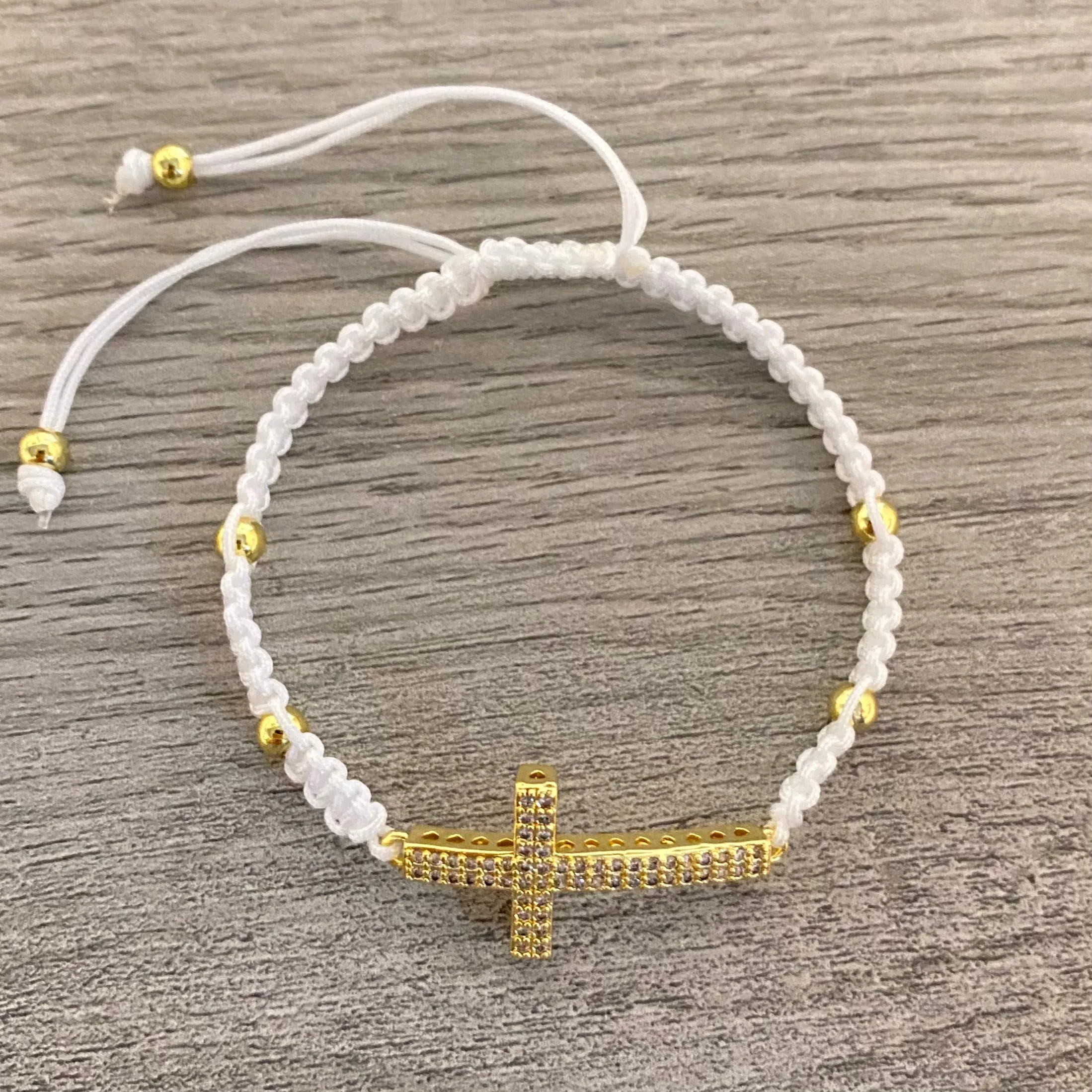 Handmade White Cross Bracelet