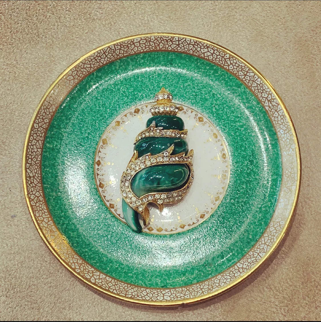 Kenneth Jay Lane Green Shell Brooch