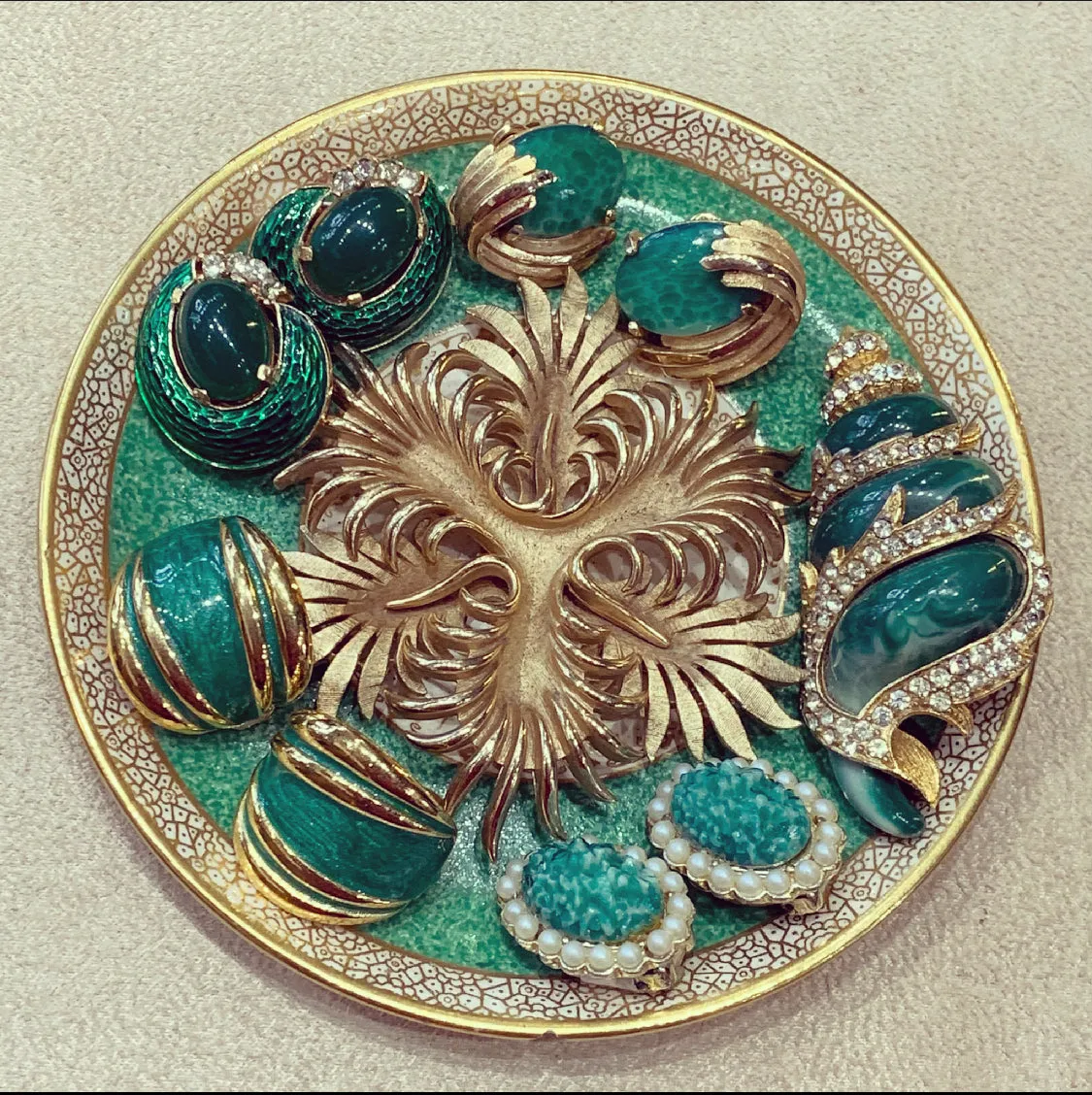 Kenneth Jay Lane Green Shell Brooch