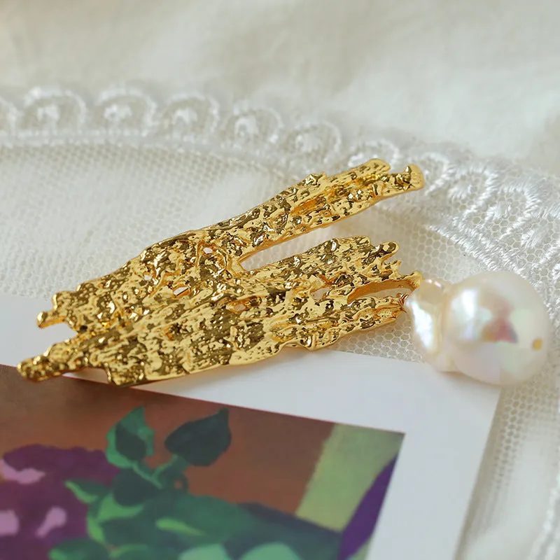 Landscape Lava Series Large Baroque Pearl Brooch