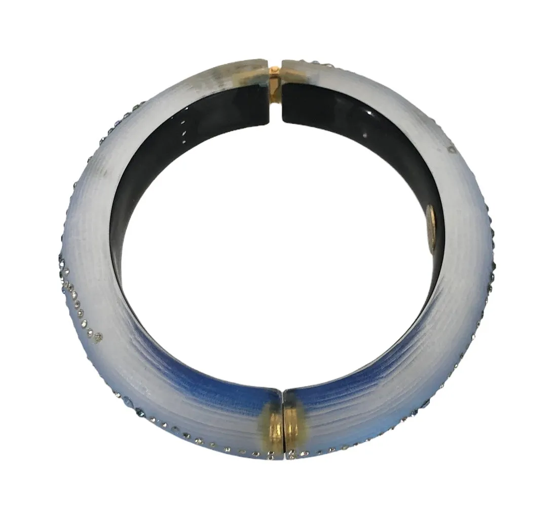 Lucite and Crystal Hinged Bangle Bracelet