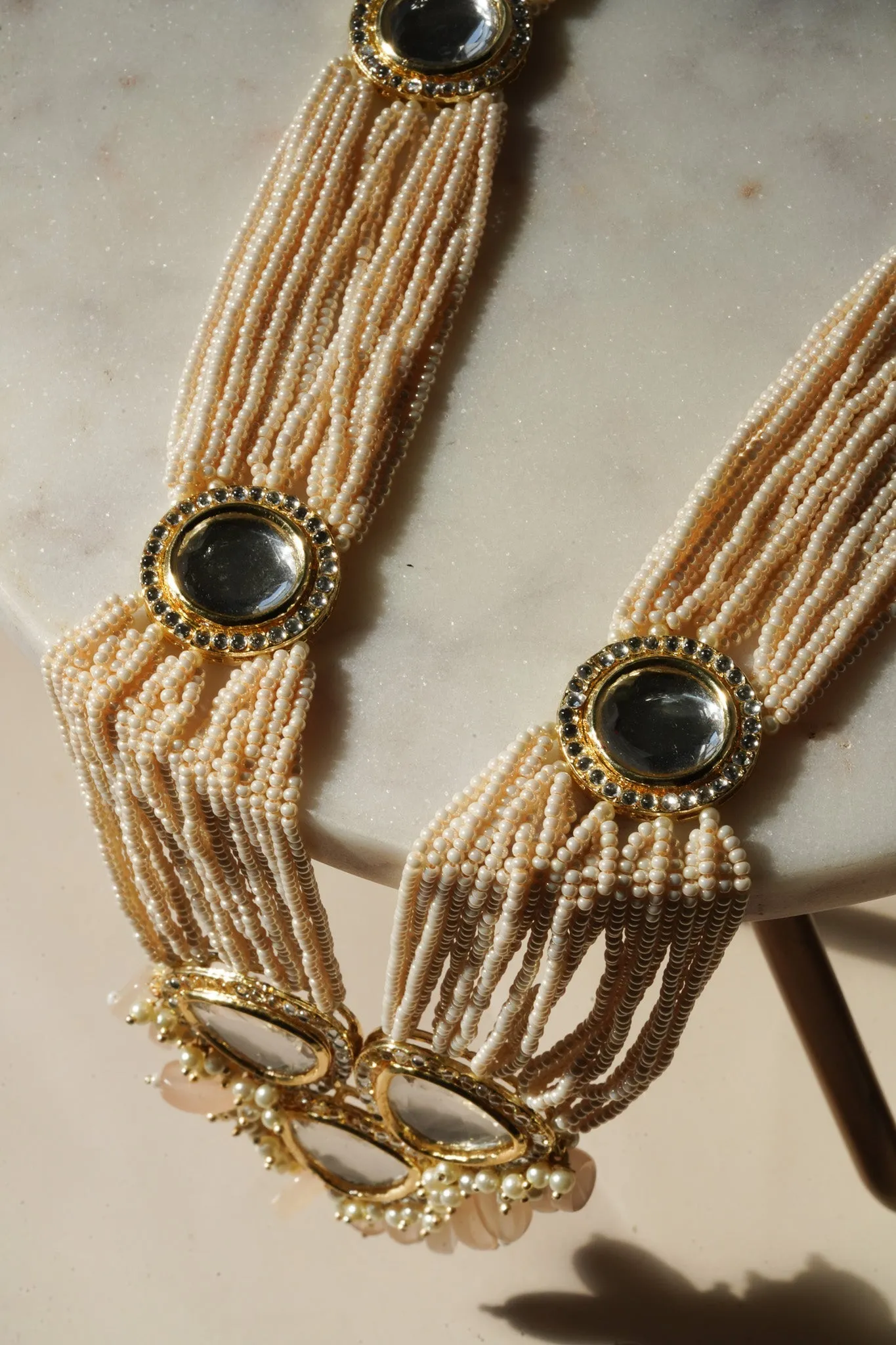 Masuma - Uncut Kundan Long Necklace Set With Earrings & Maang Tikka