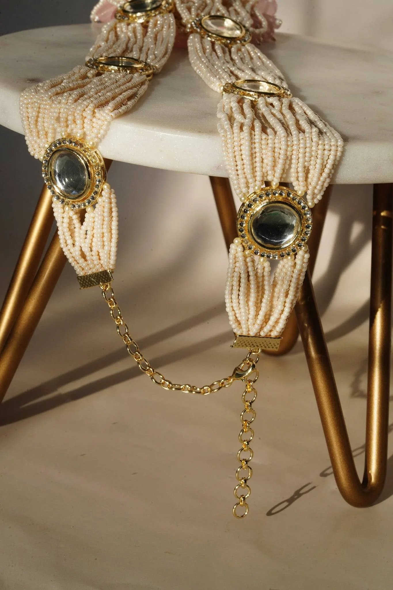 Masuma - Uncut Kundan Long Necklace Set With Earrings & Maang Tikka