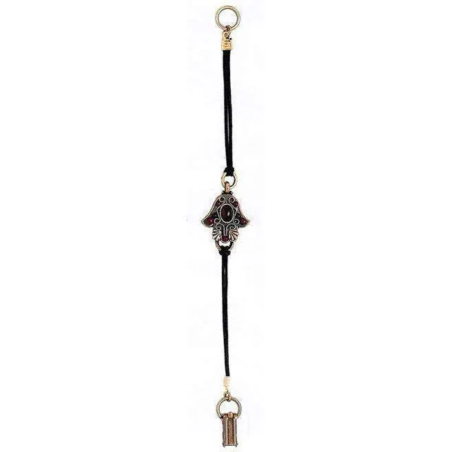 Michal Golan Garnet Hamsa Bracelet On Leather