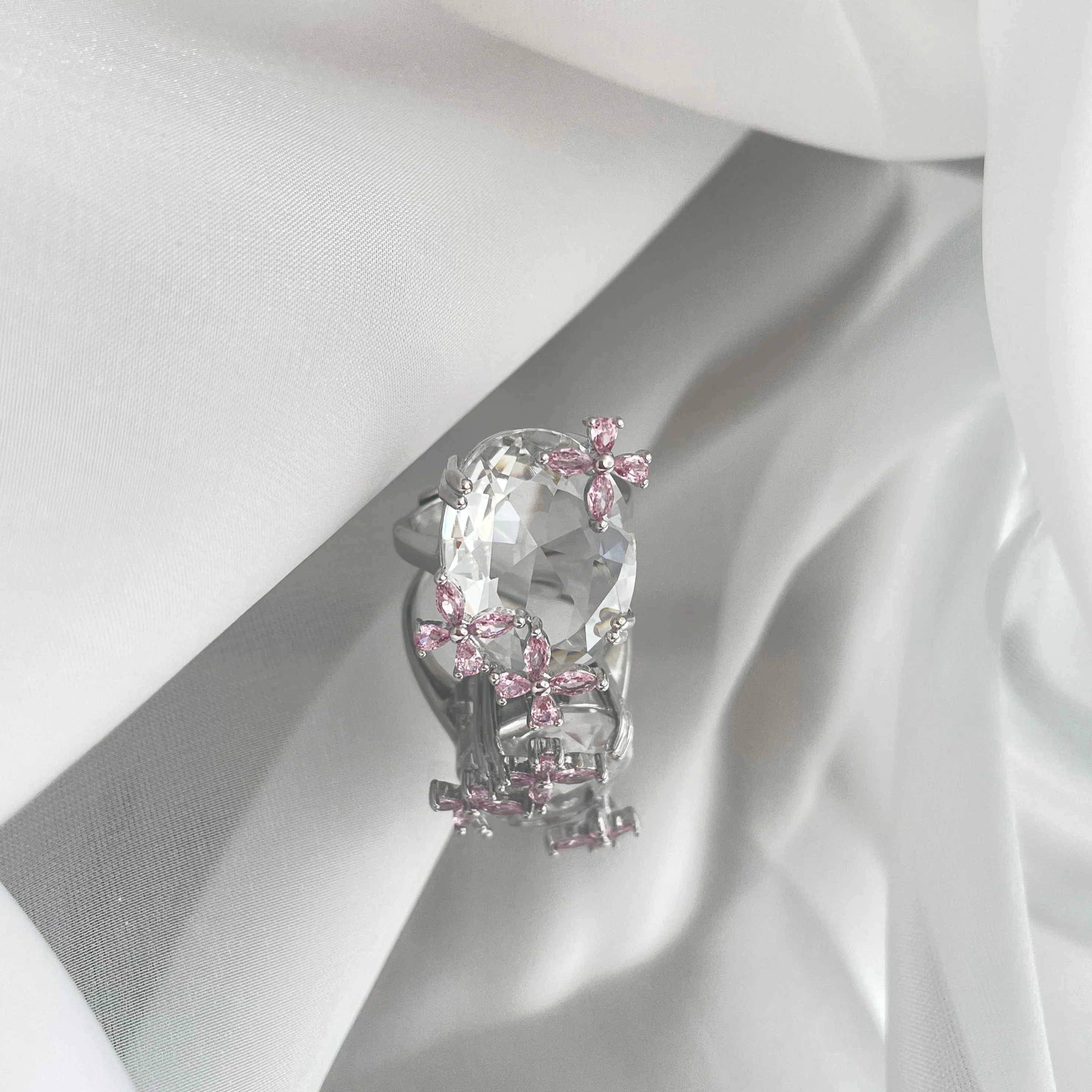 N50 Clear Crstal Pink Floral Pendant/Necklace
