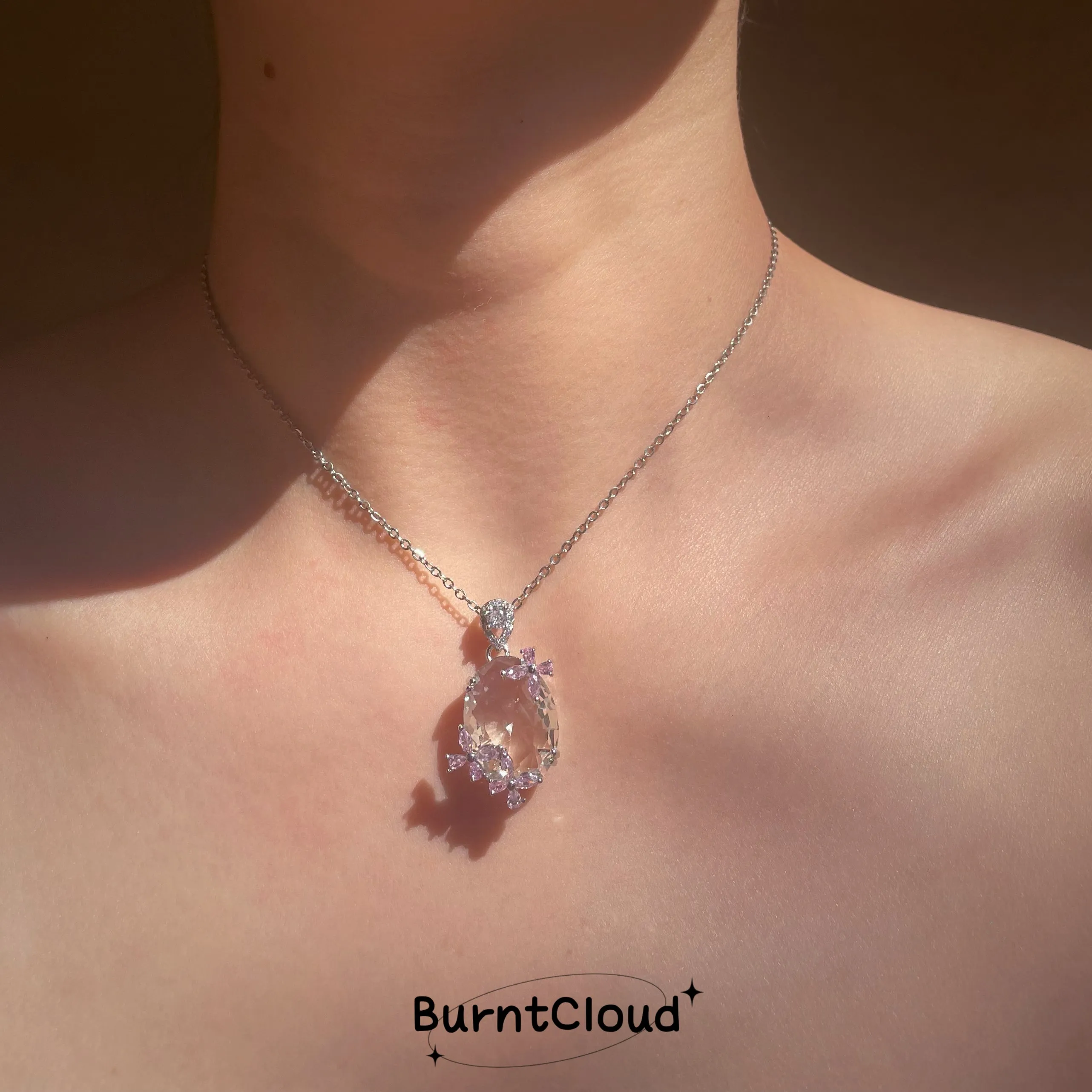 N50 Clear Crstal Pink Floral Pendant/Necklace