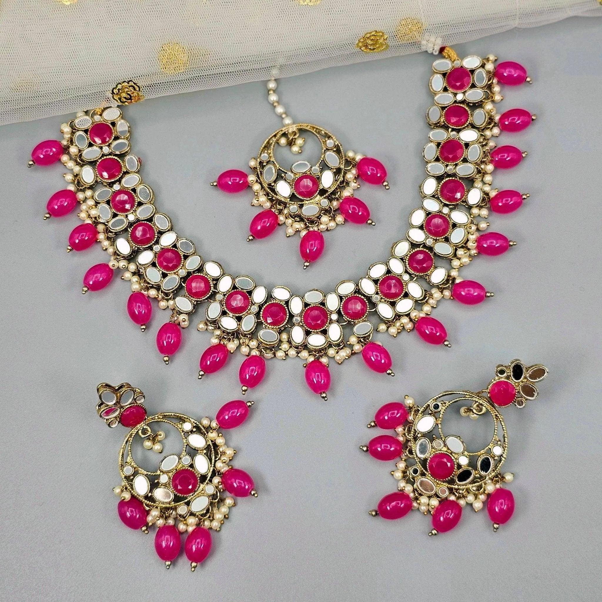 Olivia - Antique Gold Mirrored Necklace Set