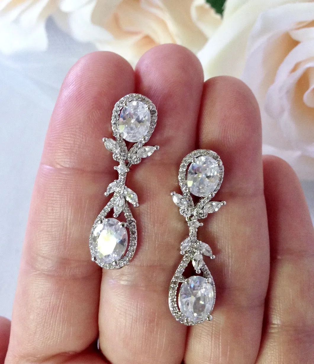"Drea" - Silver Cubic Zirconia Bridal Earrings