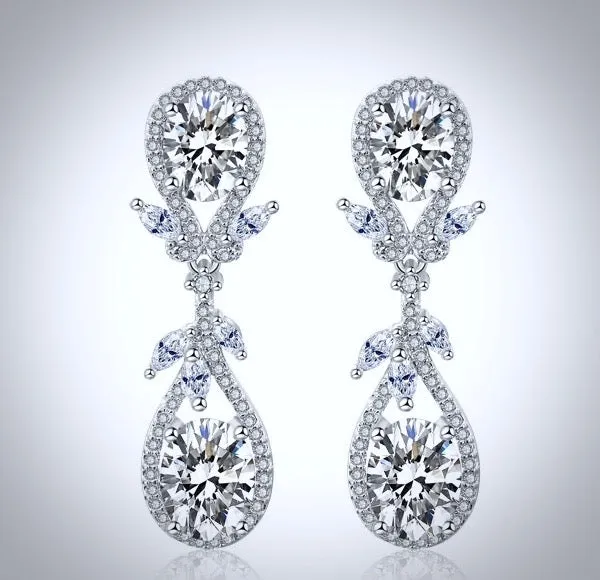 "Drea" - Silver Cubic Zirconia Bridal Earrings