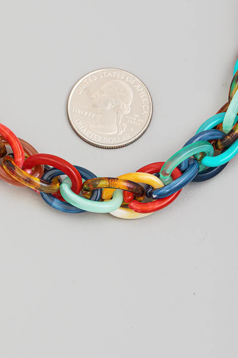 Rainbow Chain Link Statement Necklace